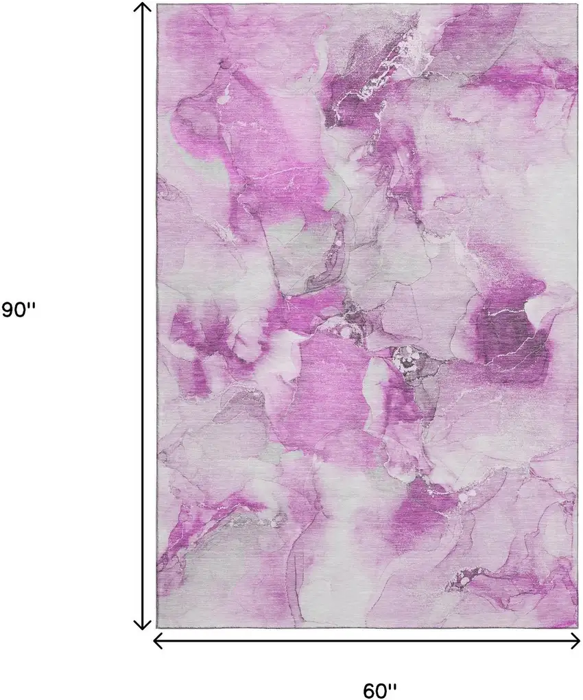 Pink And Ivory Abstract Washable Area Rug With UV Protection Photo 3