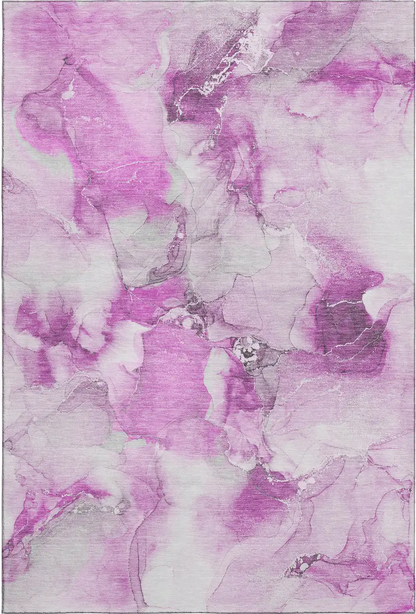 Pink And Ivory Abstract Washable Area Rug With UV Protection Photo 1