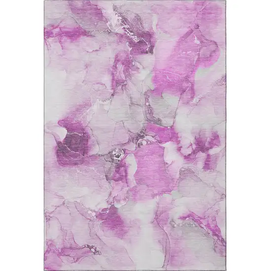 Pink And Ivory Abstract Washable Area Rug With UV Protection Photo 4