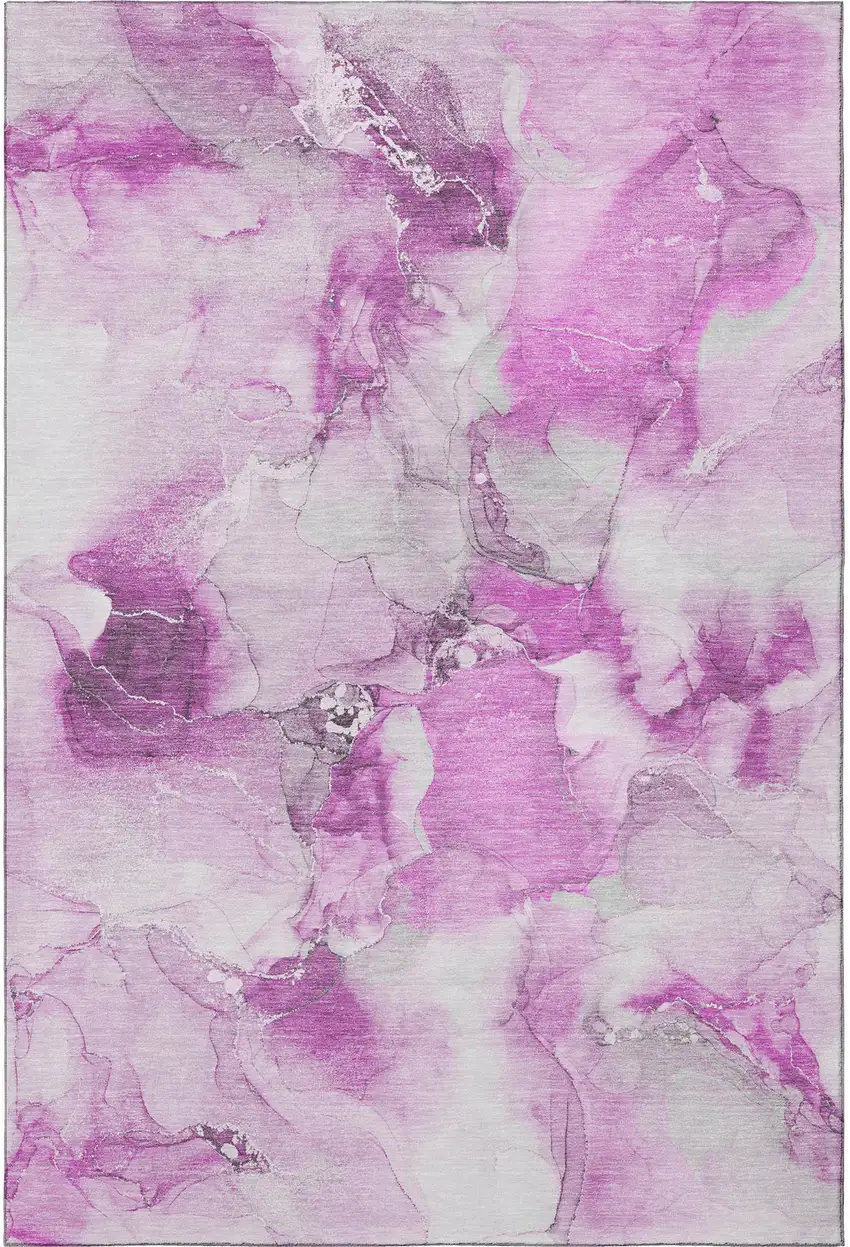 Pink And Ivory Abstract Washable Area Rug With UV Protection Photo 4