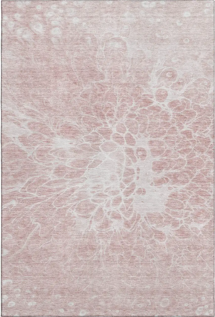 Pink And Ivory Abstract Washable Area Rug With UV Protection Photo 2