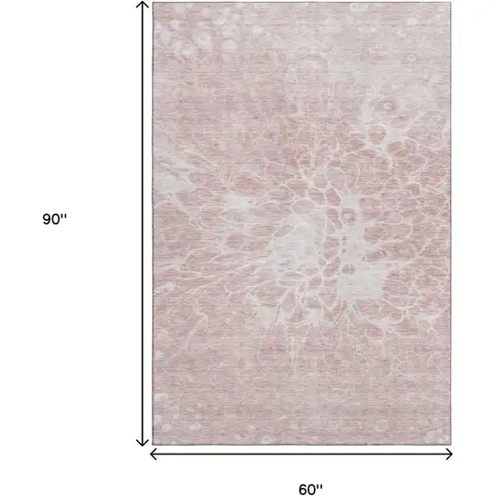 Pink And Ivory Abstract Washable Area Rug With UV Protection Photo 3
