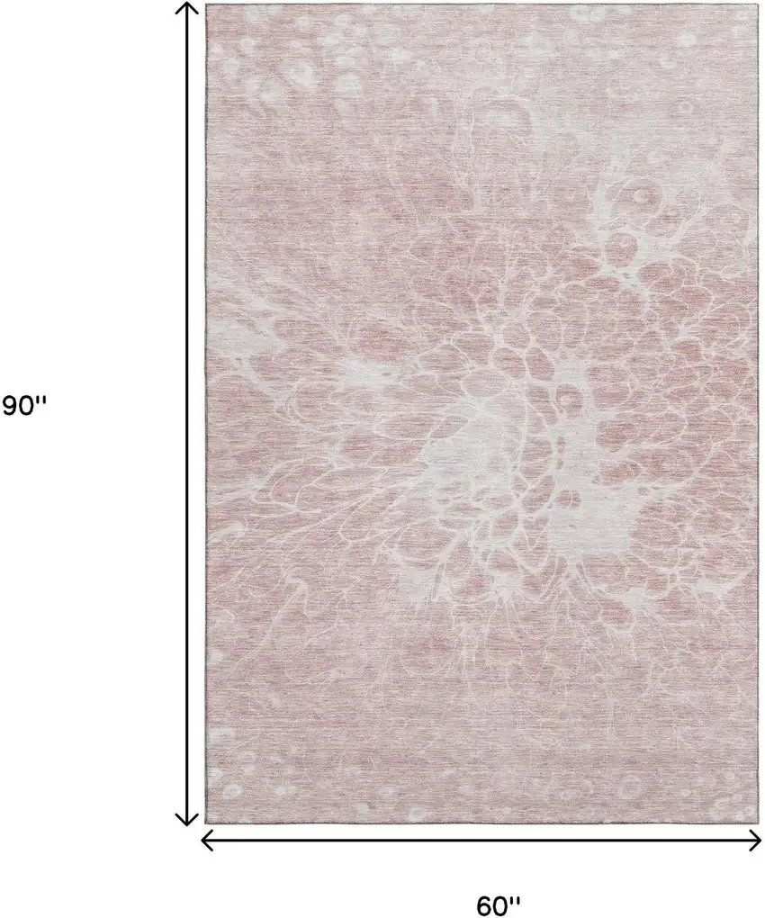Pink And Ivory Abstract Washable Area Rug With UV Protection Photo 3