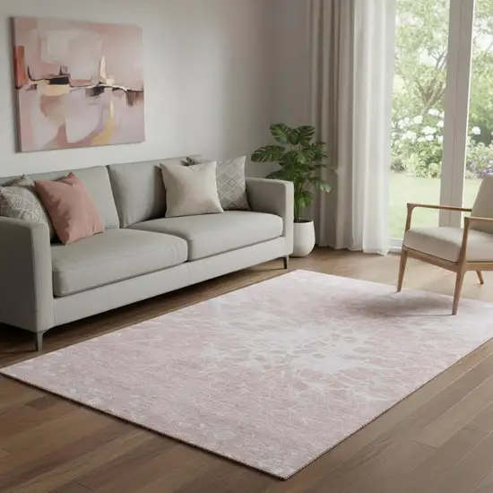Pink And Ivory Abstract Washable Area Rug With UV Protection Photo 1