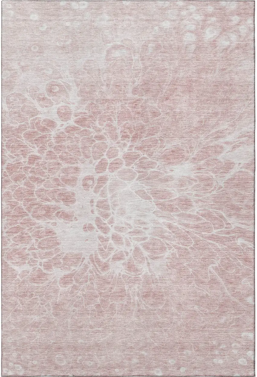 Pink And Ivory Abstract Washable Area Rug With UV Protection Photo 4