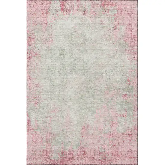 Pink And Ivory Abstract Washable Area Rug With UV Protection Photo 3