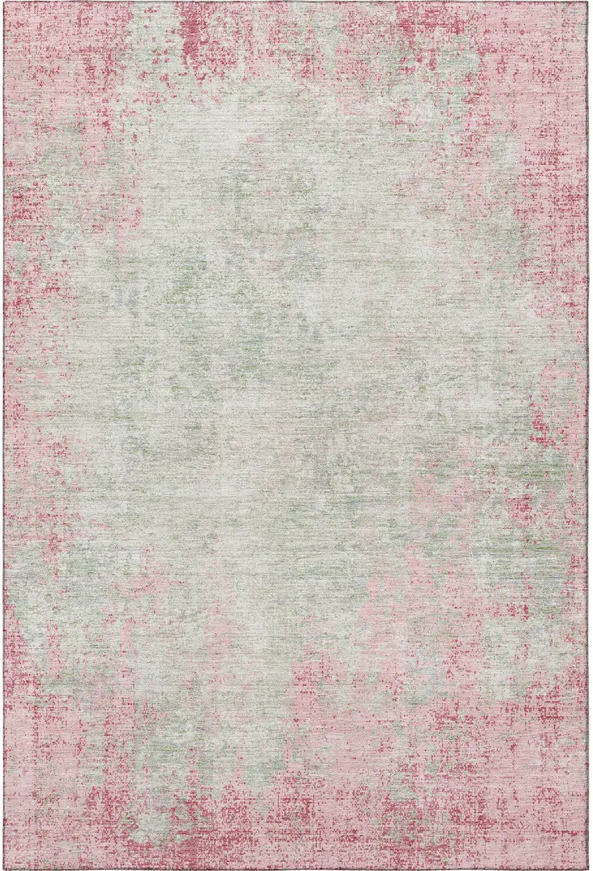 Pink And Ivory Abstract Washable Area Rug With UV Protection Photo 3