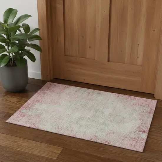 Pink And Ivory Abstract Washable Area Rug With UV Protection Photo 2