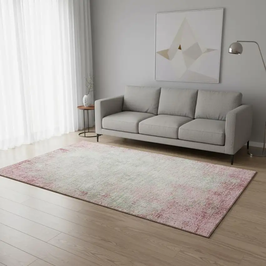 Pink And Ivory Abstract Washable Area Rug With UV Protection Photo 2