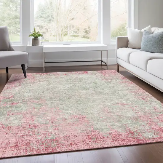Pink And Ivory Abstract Washable Area Rug With UV Protection Photo 5