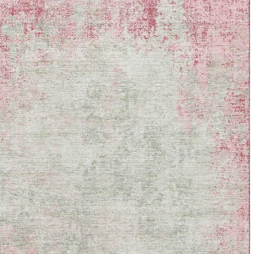 Pink And Ivory Abstract Washable Area Rug With UV Protection Photo 3
