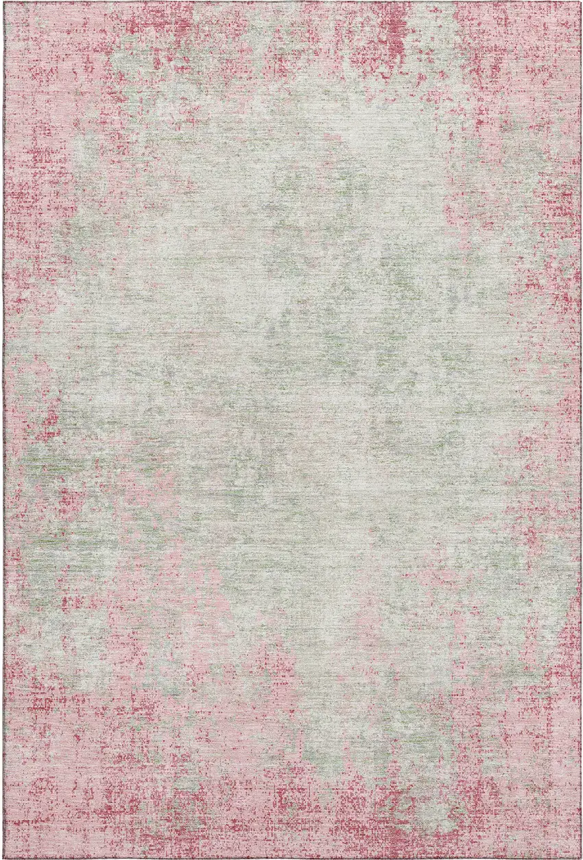 Pink And Ivory Abstract Washable Area Rug With UV Protection Photo 1