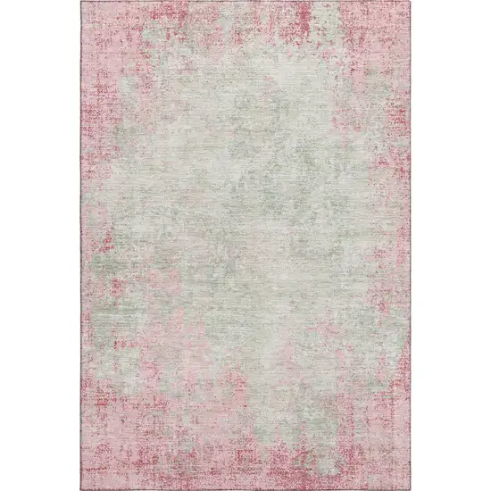 Pink And Ivory Abstract Washable Area Rug With UV Protection Photo 1