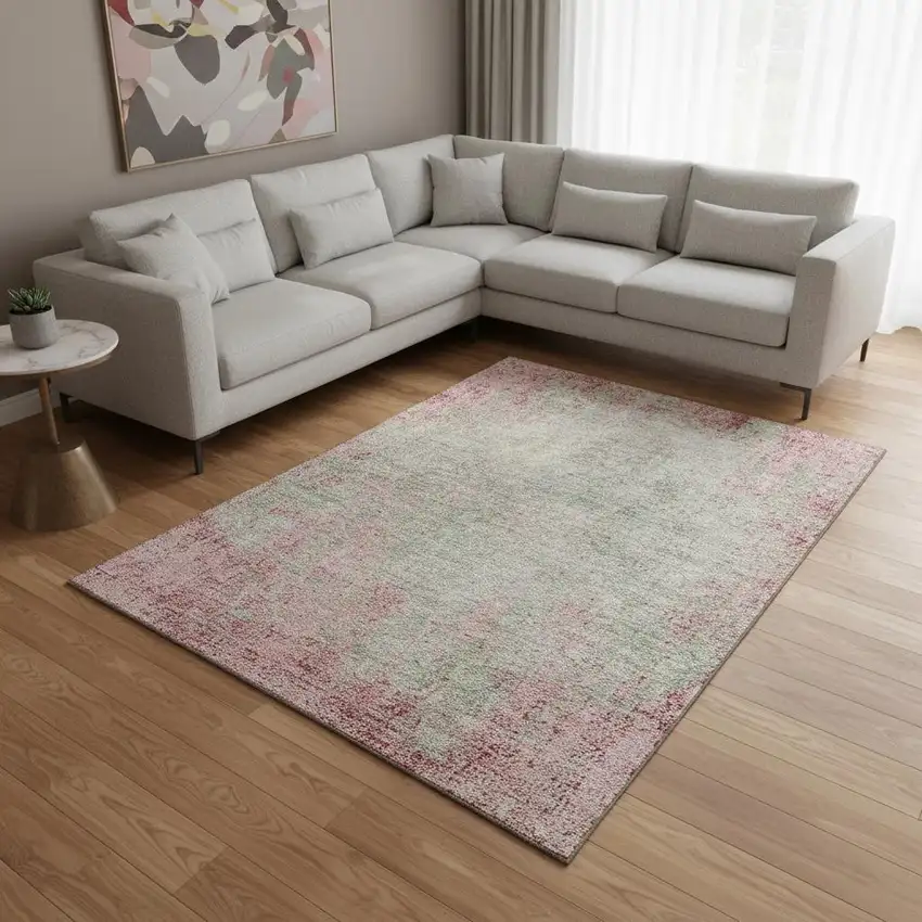 Pink And Ivory Abstract Washable Area Rug With UV Protection Photo 2