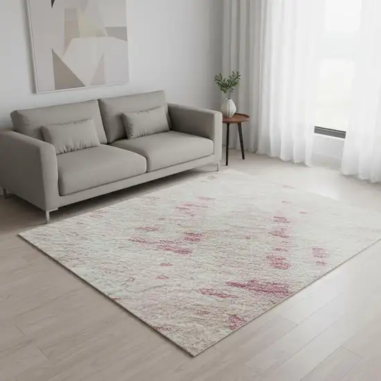 Pink And Ivory Abstract Washable Area Rug With UV Protection Photo 2
