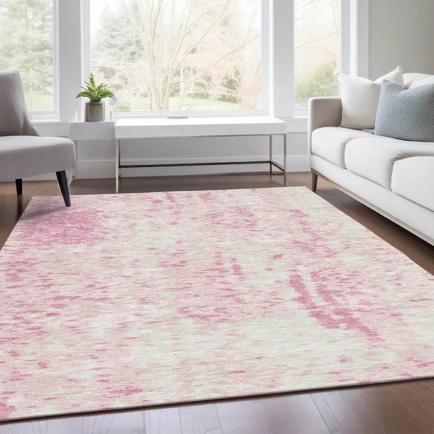 Pink And Ivory Abstract Washable Area Rug With UV Protection Photo 4