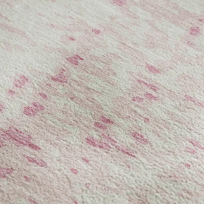 Pink And Ivory Abstract Washable Area Rug With UV Protection Photo 2