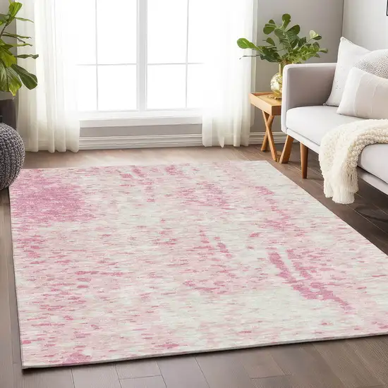 Pink And Ivory Abstract Washable Area Rug With UV Protection Photo 2