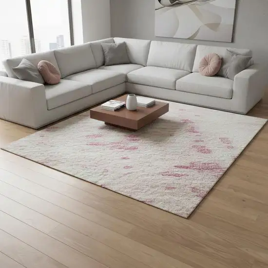 Pink And Ivory Abstract Washable Area Rug With UV Protection Photo 2