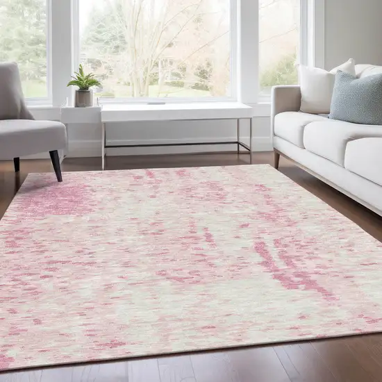 Pink And Ivory Abstract Washable Area Rug With UV Protection Photo 3