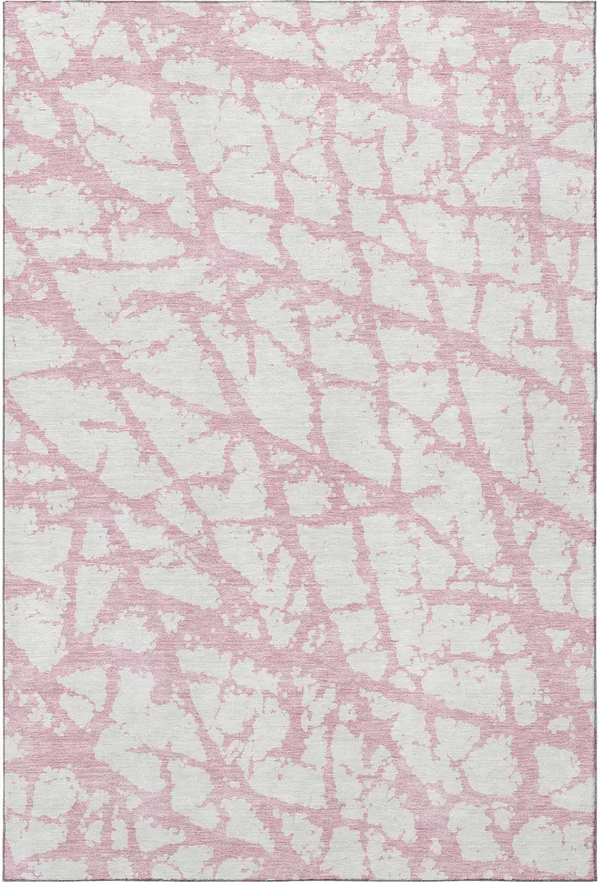 Pink And Ivory Abstract Washable Area Rug With UV Protection Photo 3