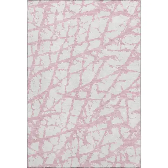 Pink And Ivory Abstract Washable Area Rug With UV Protection Photo 1