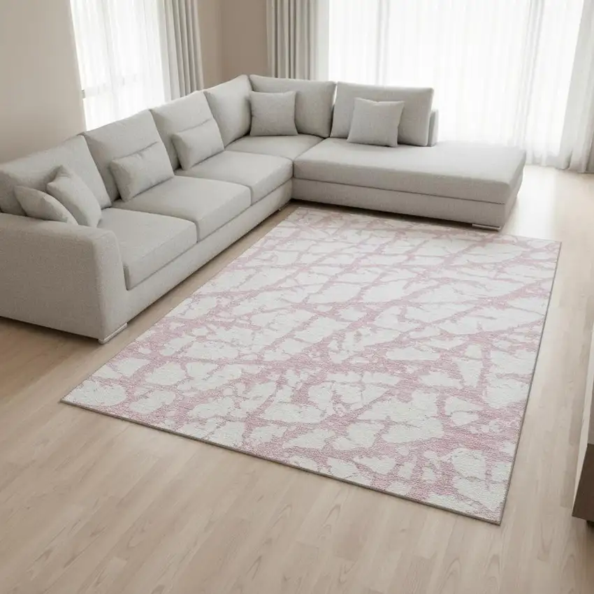 Pink And Ivory Abstract Washable Area Rug With UV Protection Photo 2