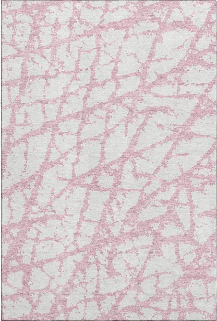 Pink And Ivory Abstract Washable Area Rug With UV Protection Photo 1