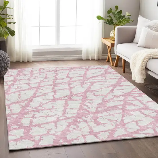 Pink And Ivory Abstract Washable Area Rug With UV Protection Photo 5