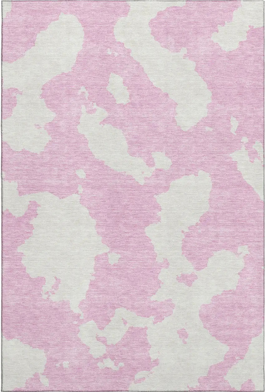 Pink And Ivory Abstract Washable Area Rug With UV Protection Photo 1