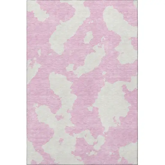 Pink And Ivory Abstract Washable Area Rug With UV Protection Photo 3