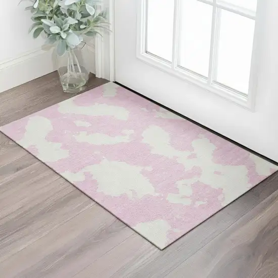 Pink And Ivory Abstract Washable Area Rug With UV Protection Photo 2