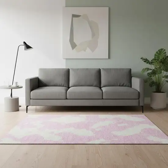 Pink And Ivory Abstract Washable Area Rug With UV Protection Photo 2