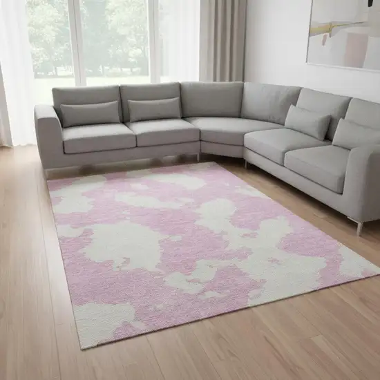 Pink And Ivory Abstract Washable Area Rug With UV Protection Photo 2