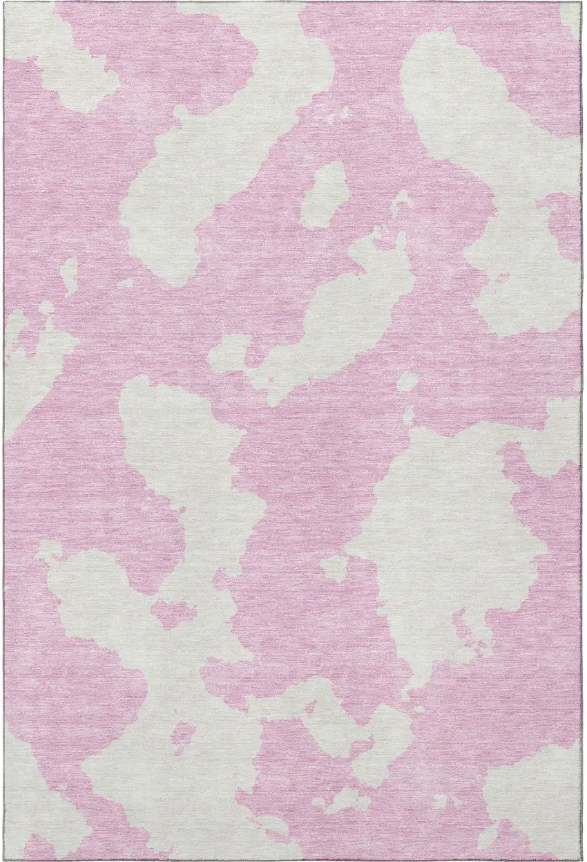 Pink And Ivory Abstract Washable Area Rug With UV Protection Photo 2