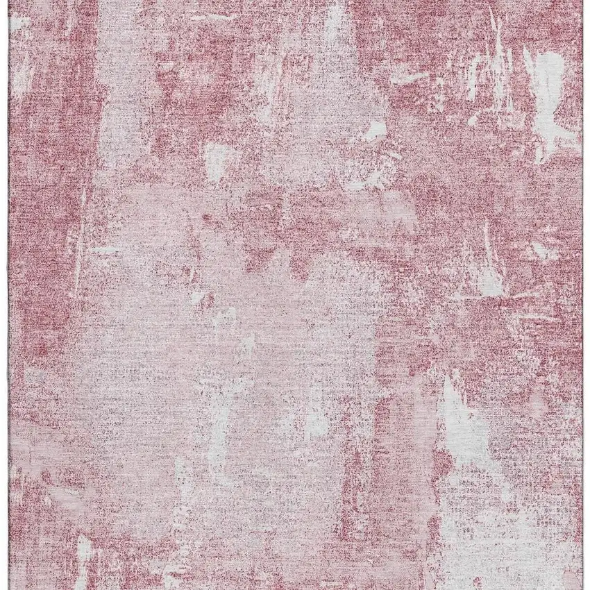 Pink And Ivory Abstract Washable Area Rug With UV Protection Photo 4