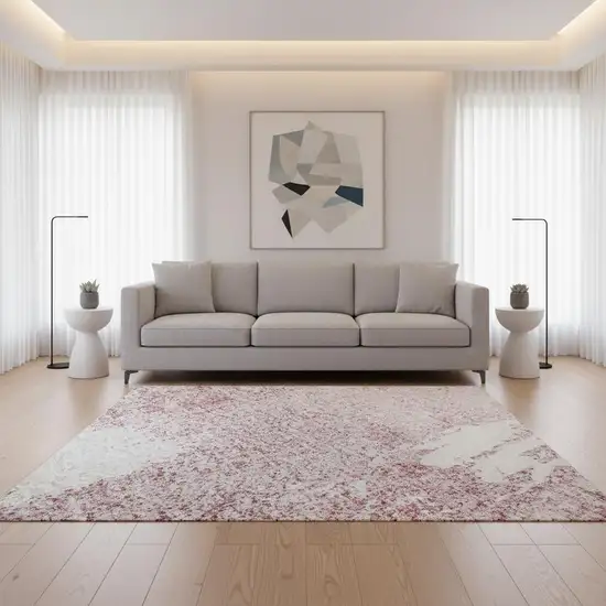Pink And Ivory Abstract Washable Area Rug With UV Protection Photo 2