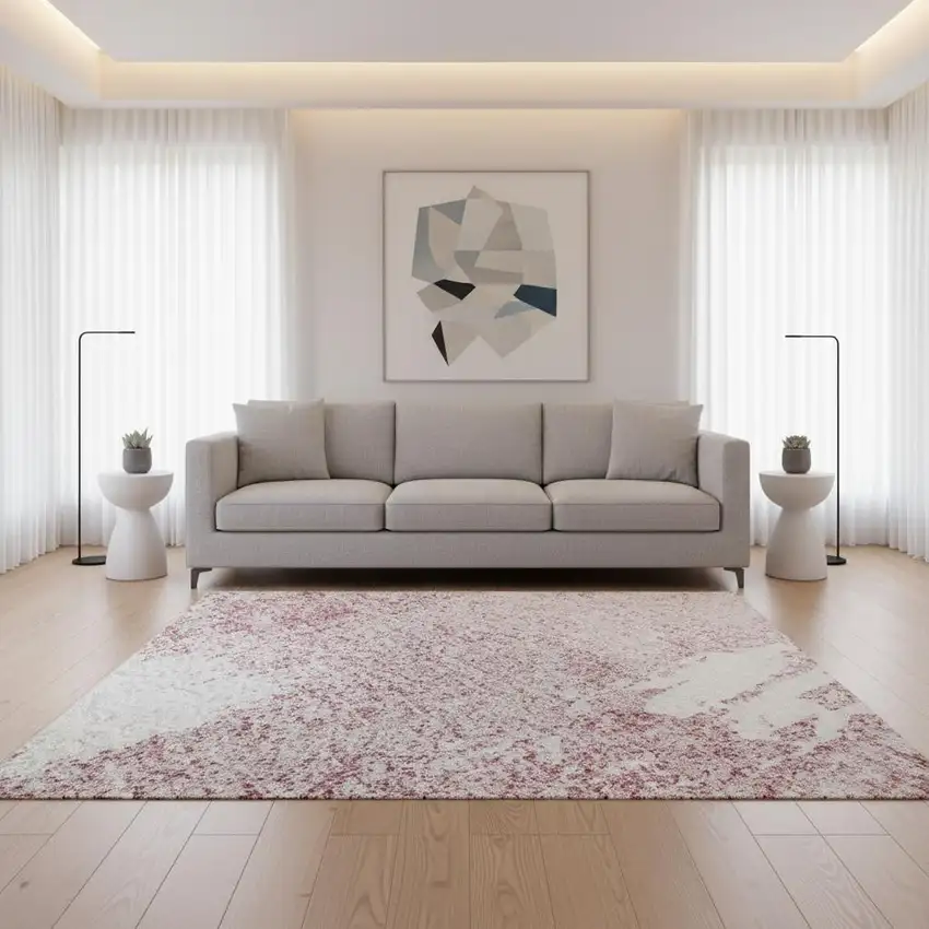 Pink And Ivory Abstract Washable Area Rug With UV Protection Photo 2