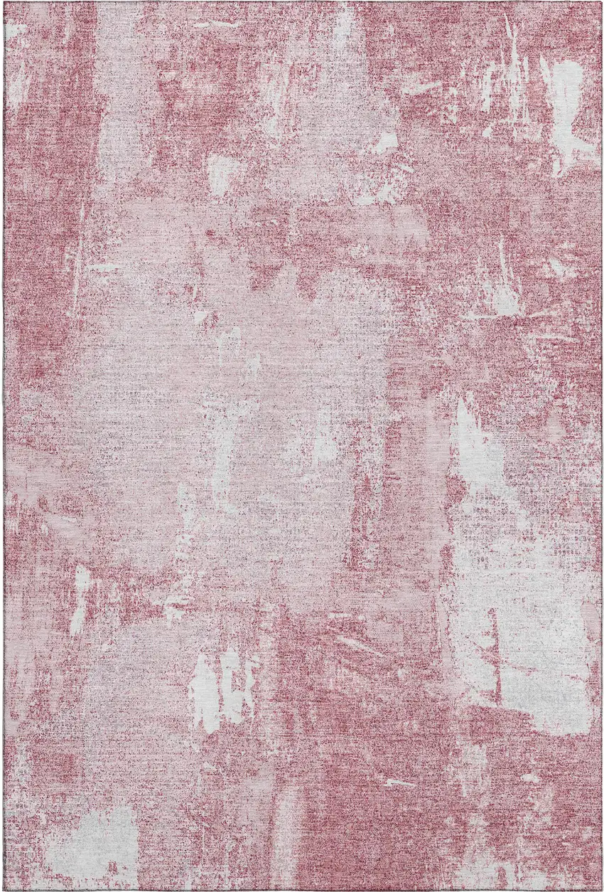 Pink And Ivory Abstract Washable Area Rug With UV Protection Photo 6