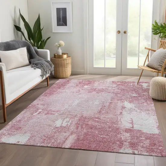 Pink And Ivory Abstract Washable Area Rug With UV Protection Photo 5