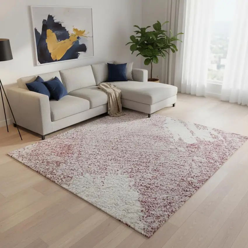 Pink And Ivory Abstract Washable Area Rug With UV Protection Photo 2