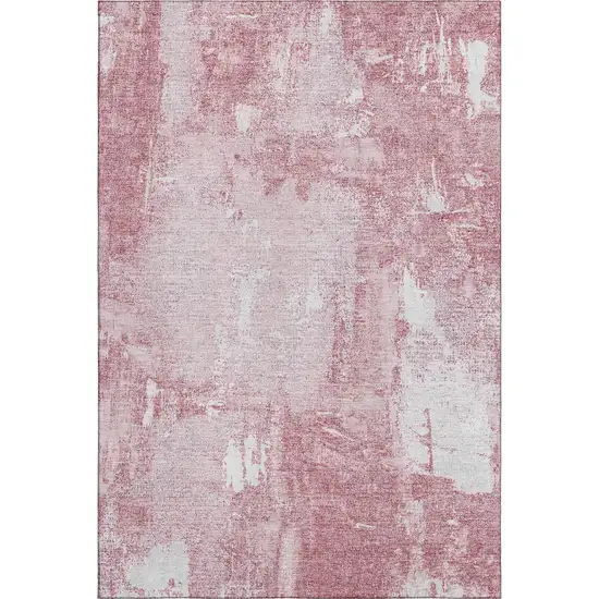 Pink And Ivory Abstract Washable Area Rug With UV Protection Photo 6