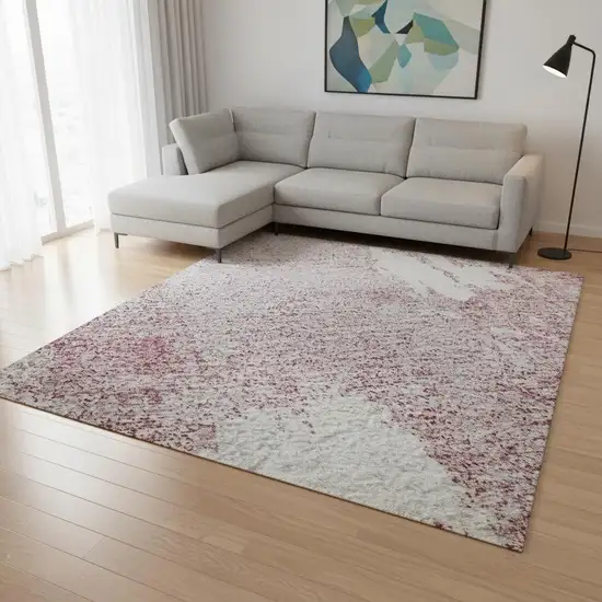 Pink And Ivory Abstract Washable Area Rug With UV Protection Photo 2