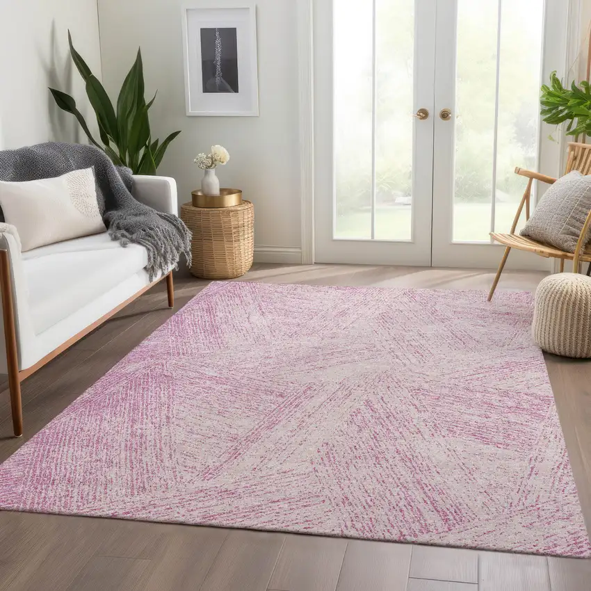 Pink And Ivory Abstract Washable Area Rug With UV Protection Photo 5