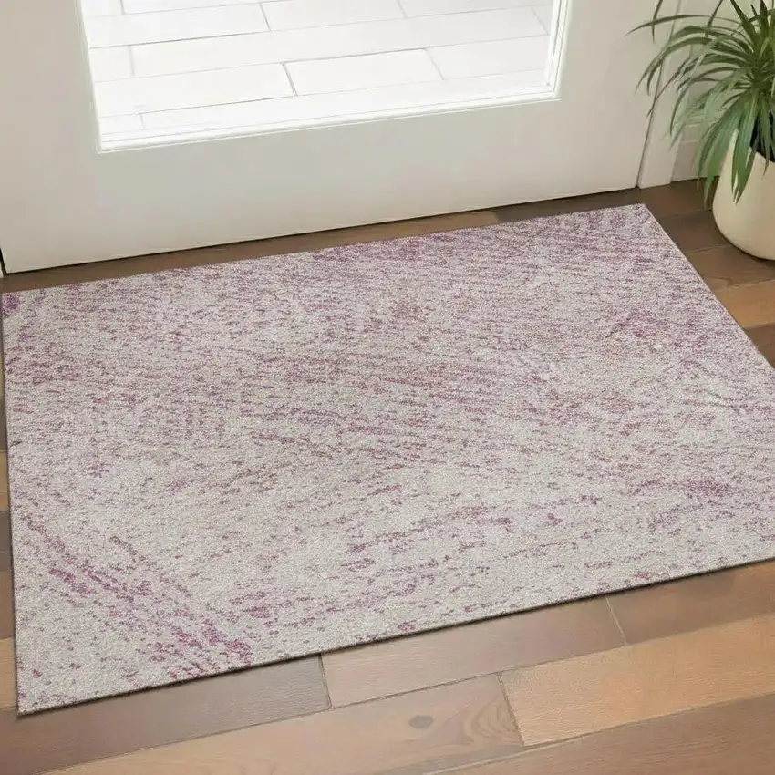Pink And Ivory Abstract Washable Area Rug With UV Protection Photo 2