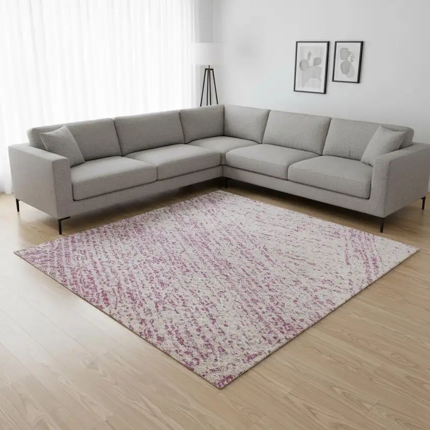 Pink And Ivory Abstract Washable Area Rug With UV Protection Photo 2