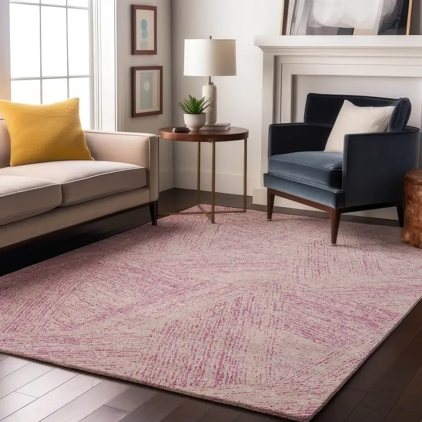 Pink And Ivory Abstract Washable Area Rug With UV Protection Photo 4