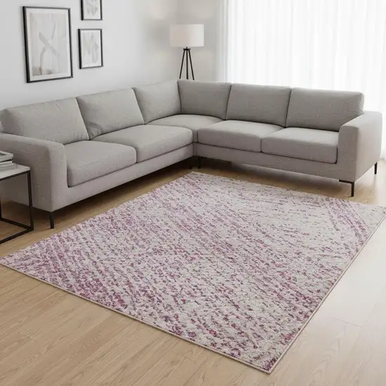 Pink And Ivory Abstract Washable Area Rug With UV Protection Photo 2