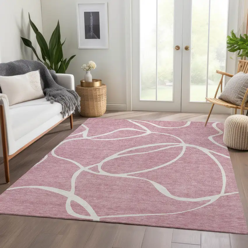 Pink And Ivory Abstract Washable Area Rug With UV Protection Photo 4