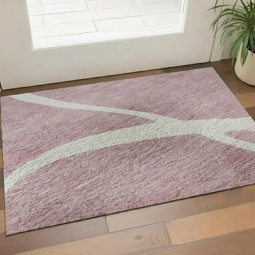 Pink And Ivory Abstract Washable Area Rug With UV Protection Photo 2